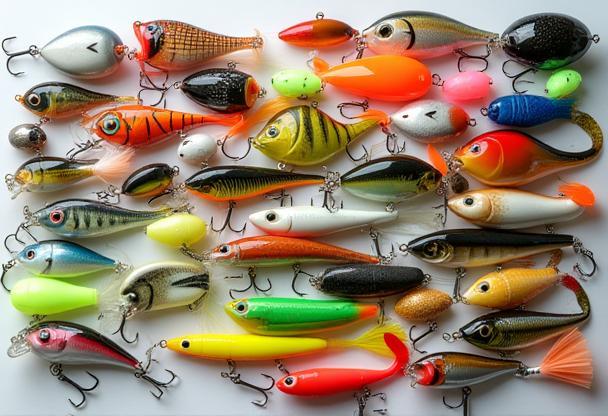 色とりどりの釣り用ルアーコレクション